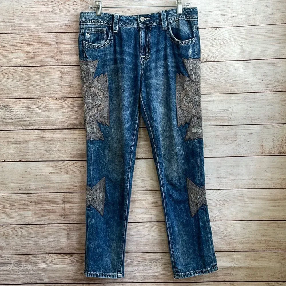 ‎MISS ME AZTEC EMBROIDERED ANKLE JEANS